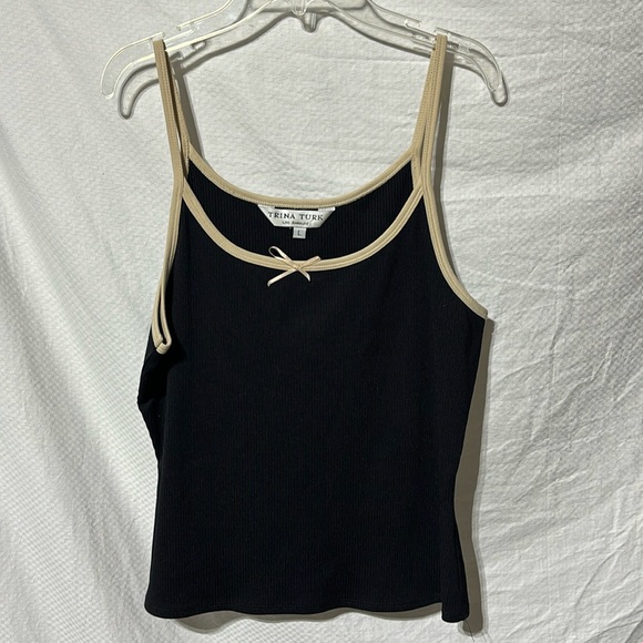 Trina Turk L black tan spaghetti strap cami nylon Lycra blend euc vintage 90’s - Picture 1 of 6